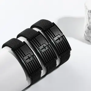 American Flag Cross Bible Verse Bracelet for Men Boys Black Elastic Stretch Strap Adjustable Christian Jewelry Gifts for Father's Day cross bracelet