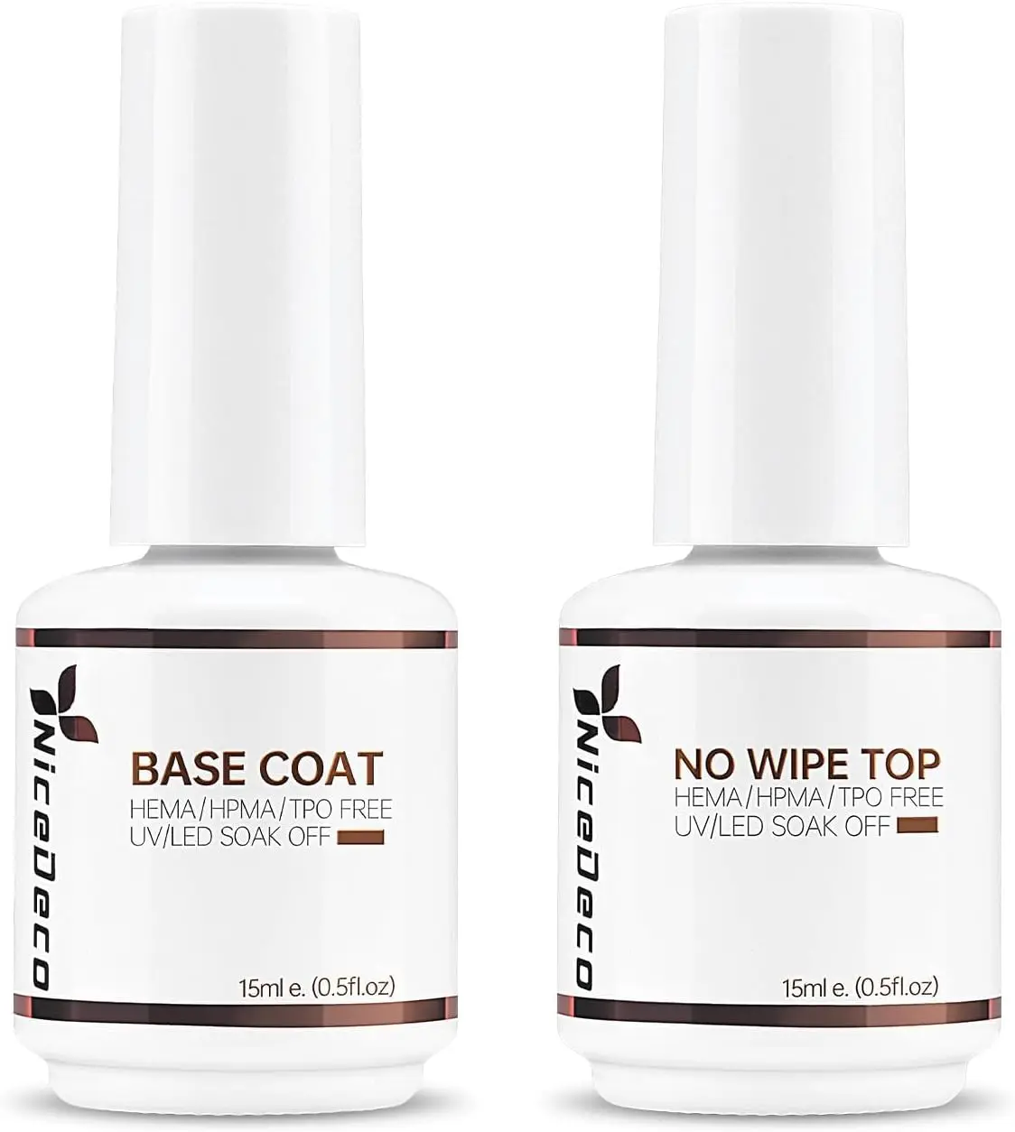 Nicedeco Nail Gel Polish Base and Top Coat, 2x15ML No Wipe Top Coat and Base Coat Set Clear Gel Nail Polish U V/LED Long-Lasting Glossy Shine Finish for DIY Nail Art at Home top  coat