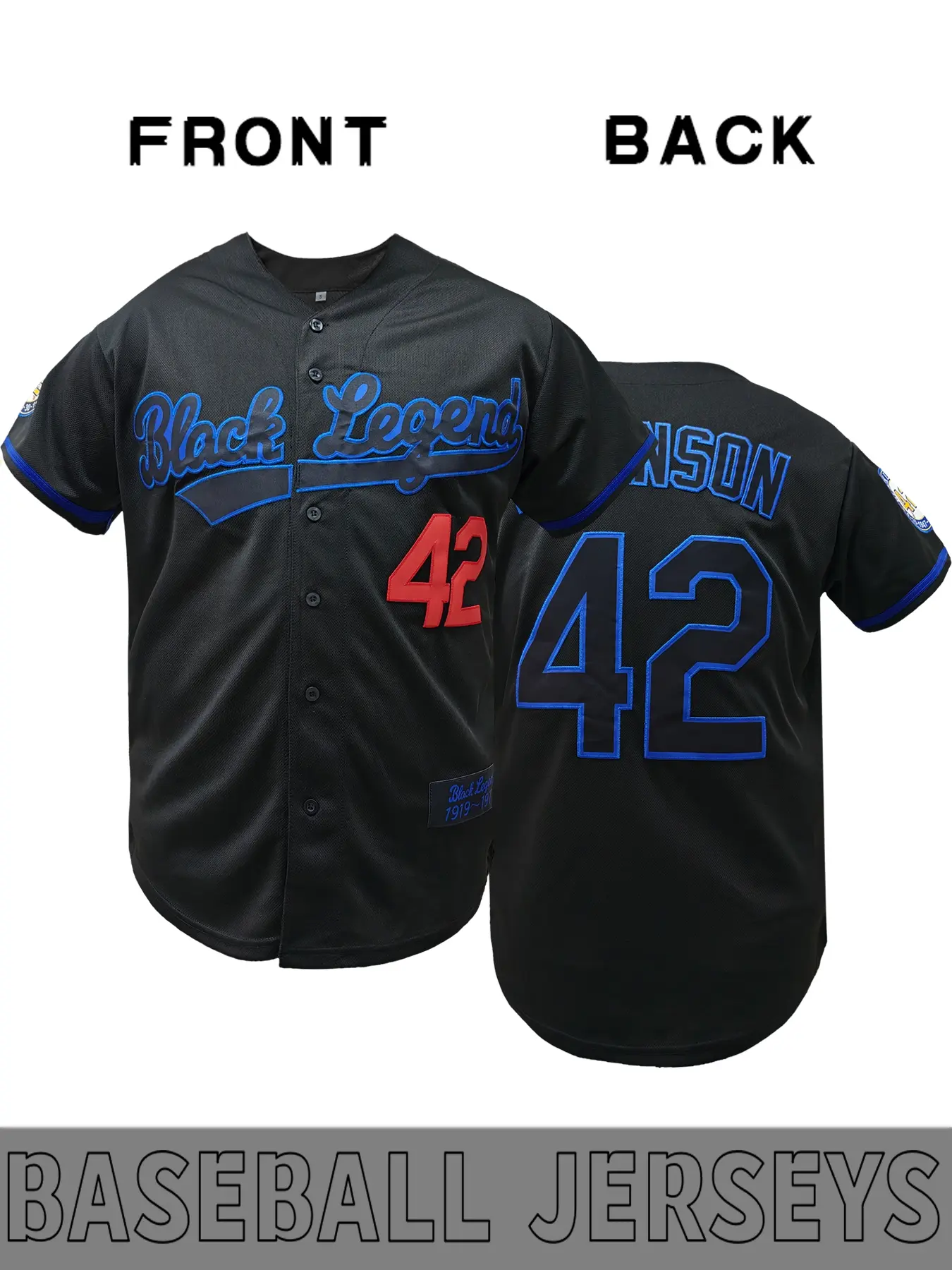 Men's Robinson # 42 Retro Embroidered baseball jersey, Classic Black Legend Embroidery Design, short sleeved button cardigan breathable suitable for sports and daily street fashion wear, Embroidery Sportswear, baseball fan gift, historical collectible