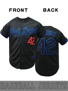 Men's Robinson # 42 Retro Embroidered baseball jersey, Classic Black Legend Embroidery Design, short sleeved button cardigan breathable suitable for sports and daily street fashion wear, baseball fan gift, historical collectible