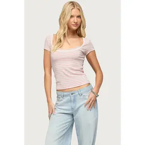 Layered Lacey Striped T Shirt