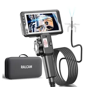 Ralcam 2-Way Articulating Borescope 4.5'', Industrial Endoscope Inspection Camera with Led Light, Waterproof Semi-Rigid 8.5mm Snake Camera for Automotive Mechanics Wall Engine 6.6FT Car Scanner Fixed Diagnostic Tool