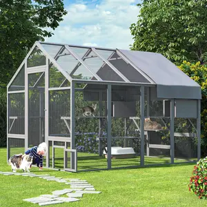 TIMHAKA Catio Outdoor Cat Enclosure, Large Cat Catio for Multiple Cats with 7 Platforms, 2 Resting Box and 2 Bridges, Wooden Cat House Cage with Waterproof and UV Proof Cover, 71 x 71 x 97 inch
