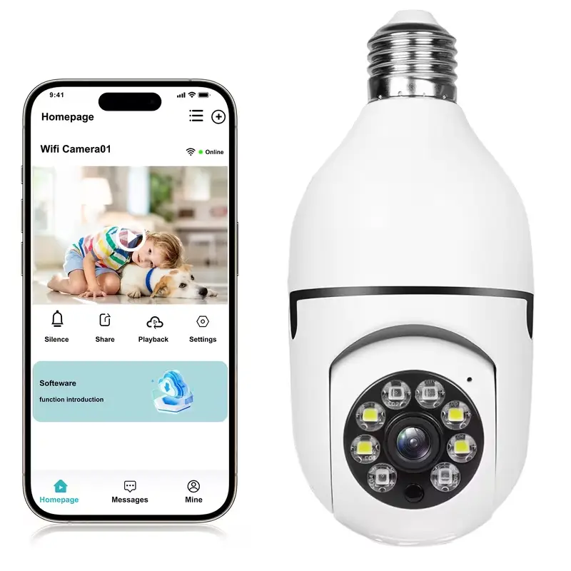 3MP WiFi Light Bulb Security Camera (E27), 360° PTZ Indoor Panoramic Viewing, AI Motion Detection, Smart Home Gadget, Night Vision, 2-Way Audio, Easy Installation, Smartphone Remote Control, Local & Cloud Storage, Smart Home Gadgets