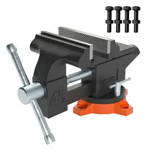 【FathersDayGift】 VEVOR Bench Vise, 4.5-inch Jaw Width 3.3-inch Jaw Opening , 240-Degree Swivel Locking Base Multipurpose Vise with Anvil, Heavy Duty Cast Iron Workbench Vise with Bolts & Nuts, for Drilling, Pipe Cutti