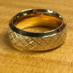 Men's Stackable Wedding Ring - Classic Textured Icy Finish Gold-Plated Stainless Steel, Metal Coated Trendy Costume Jewellery, Stackable Rings for Weddings, Daily Wear Accessories, Trendy Jewellery Accessories