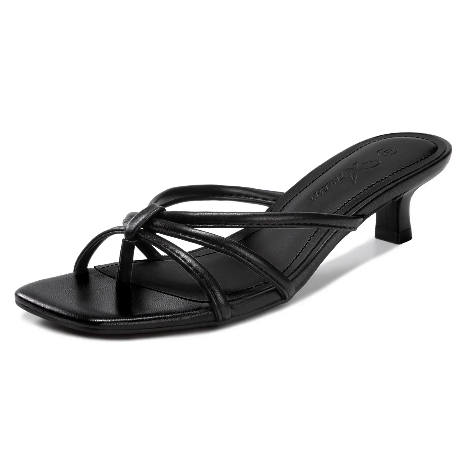 Women's Elegant Strappy Kitten Heel Square Toe Slip-On Thong Sandals, Women's Flipflop Footwear for Casual Wear, Shoe, Kitten Heels For Women