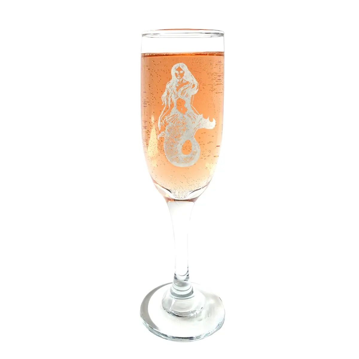 Lyoncraft CHME01 Classic 6 oz Mermaid Engraved Glass Champagne Flute, Kitchenware Drinkware Glass
