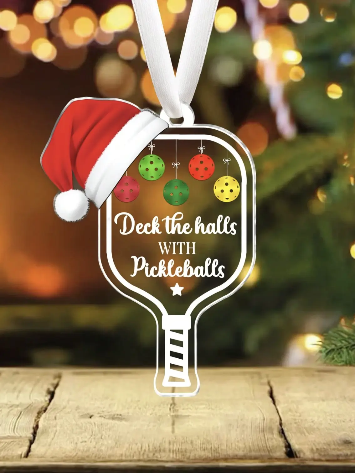 Pickleball Christmas Ornament, Transparent Acrylic Holiday Decoration for Sport Lovers