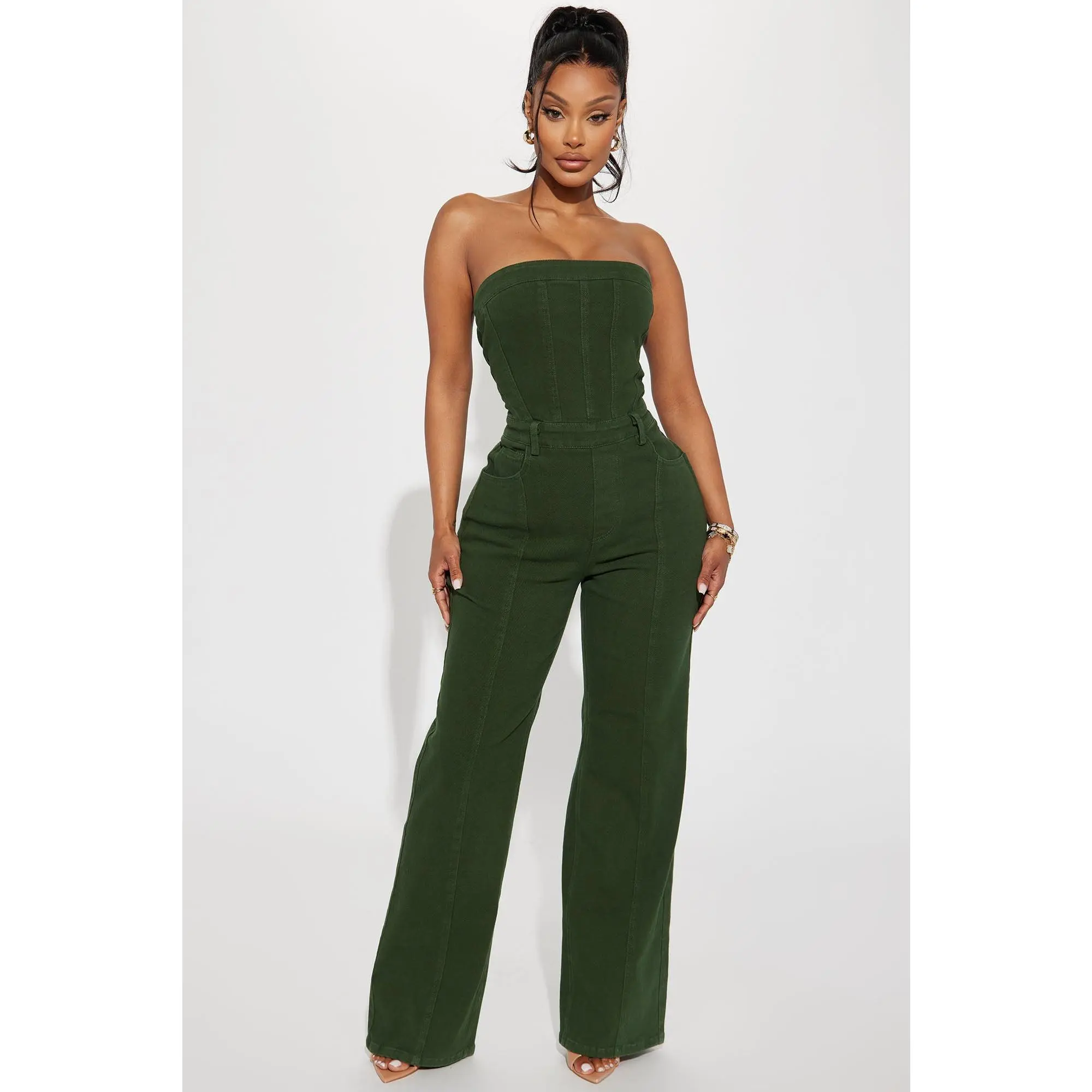 Mine For The Weekend Denim Jumpsuit - Green