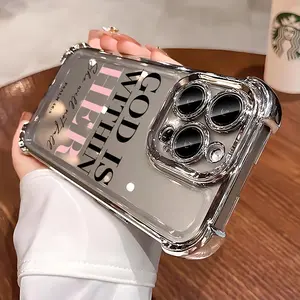 Pink Words Psalm Christian Quote Aesthetic Four-corner Thickened Mobile Phone Case for iPhone 17 Air 16 15 14 13 12 11 Pro Max Plus 16e border Electroplating with counter-fall Safety Cushion