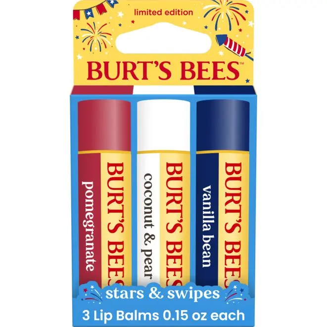 Burt's Bees Stars & Swipes Lip Balm 3-Pack | Limited Edition Hydrating Lip Balm Gift Set | Pomegranate, Coconut & Pear & Vanilla Bean