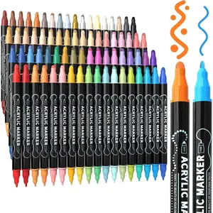 72 Colors Dual Tip   Markers,  Dot & Fine Tip Coloring  Pens for Rock, , Fabric, Canvas, Glass, Paper, Ceramic, Scrapbook, Vision Board and DIY Crafts Supplies Art Gifts