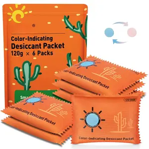 120 Gram (6 Pack) Color-Indicating Desiccant Packs for Storage, Rechargeable Silica Gel Packets,  Absorbers for  Safe,  Filaments, , Safe, Electronics, Toolboxes