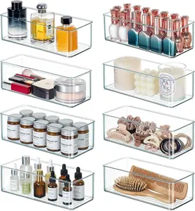 8 PACK Drawer Organizers Deep Drawer Organizer Bins Silverware Organizer Clear Stackable Storage Bins for Bathroom, Pantry, Office, Vanity, Desk Organization and Storage