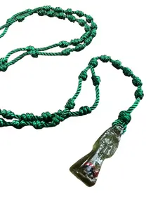 Green Santa Muerte Thread Rosary with Pendant, Unisex, 18 inches long
