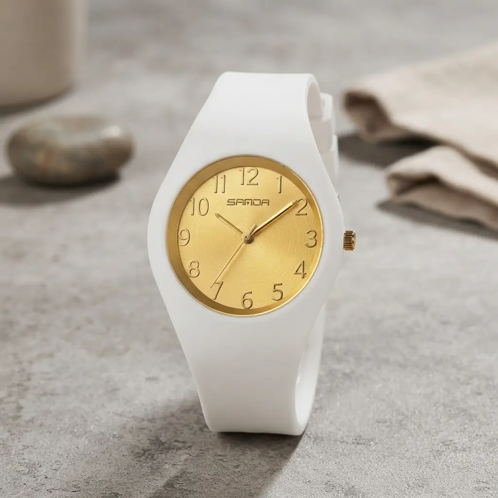 Silicone Watch Women Men - Waterproof Quartz Analog Wristwatch with Soft Silicone Strap, Luminous Hands, Gold Dial & Lightweight Casual Design for Daily Wear
