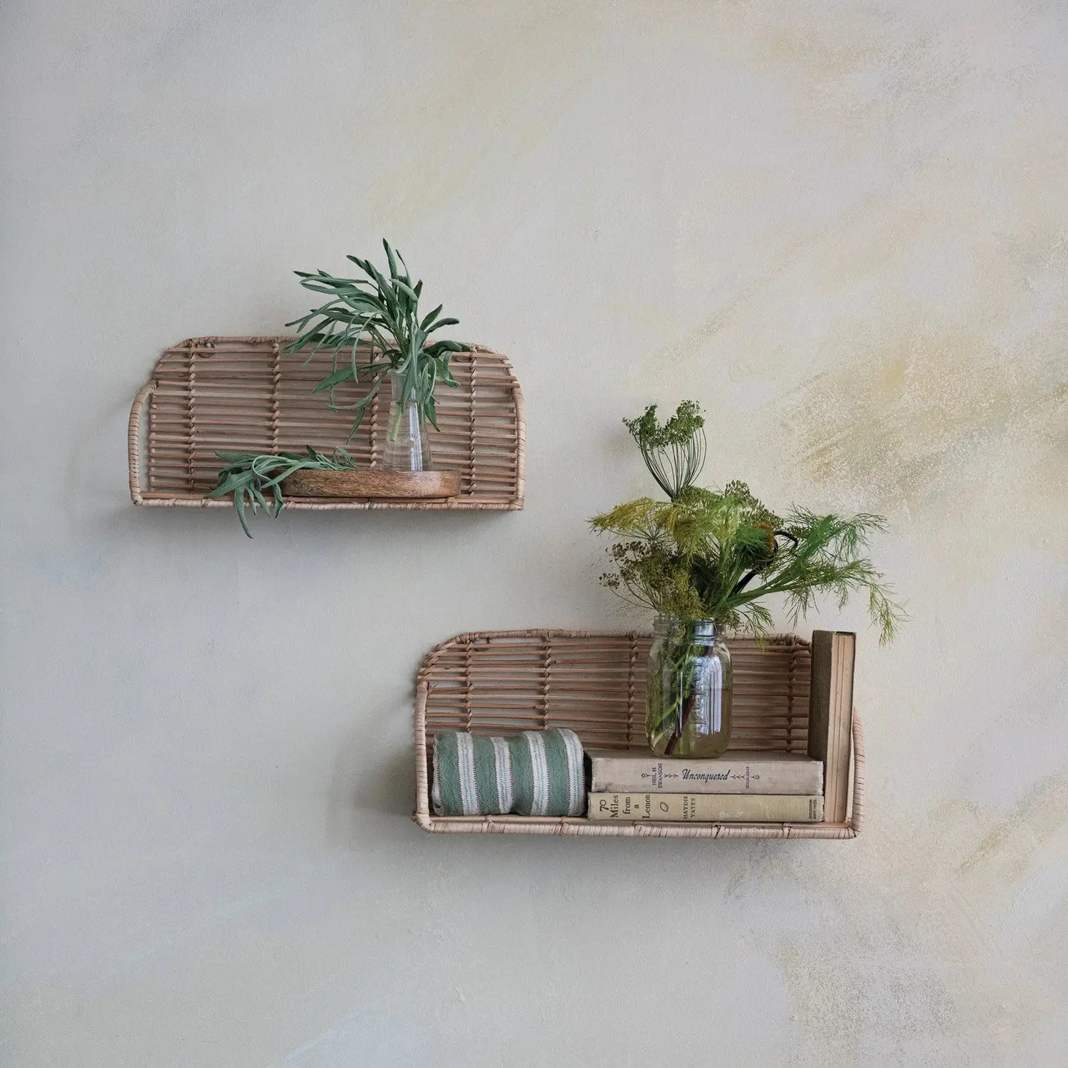 Hand-Woven Rattan & Metal Wall Shelf Hand-Woven Rattan & Metal Wall Shelf