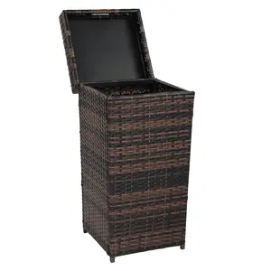 VINGLI Wicker Patio Trash Can, 27 Gallon Rattan Trash Can with Removable Lid, Outdoor Wicker Waste Basket, Wast Container