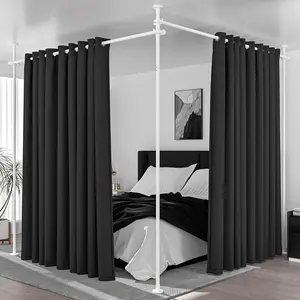 Room Divider, Curtain Rods No Drilling, Adjustable 48-120in (H) 30-140in(W) Tension Rods, Partition Hanging Room Dividers, Self Stand Curtain Divider for Room Separation (White)