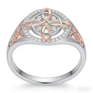 Sweatproof Outdoor Ring for Women | Lightweight Celtic Zircon Stacking Ring - Dual Tone, Anti-Tarnish for Gym, Running, Hiking | Gorpcore Style