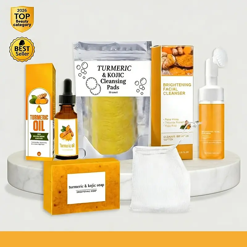 Turmeric Skin Care Kit, 5 Counts/set Facial Cleansing Pads & Soap & Oil & Cleansing Mousse & Facial Cleanser & Lathering Net, Skin Care Kit for Women & Men, Turmeric Face Wash Lunar New Year Skin Revival Kit