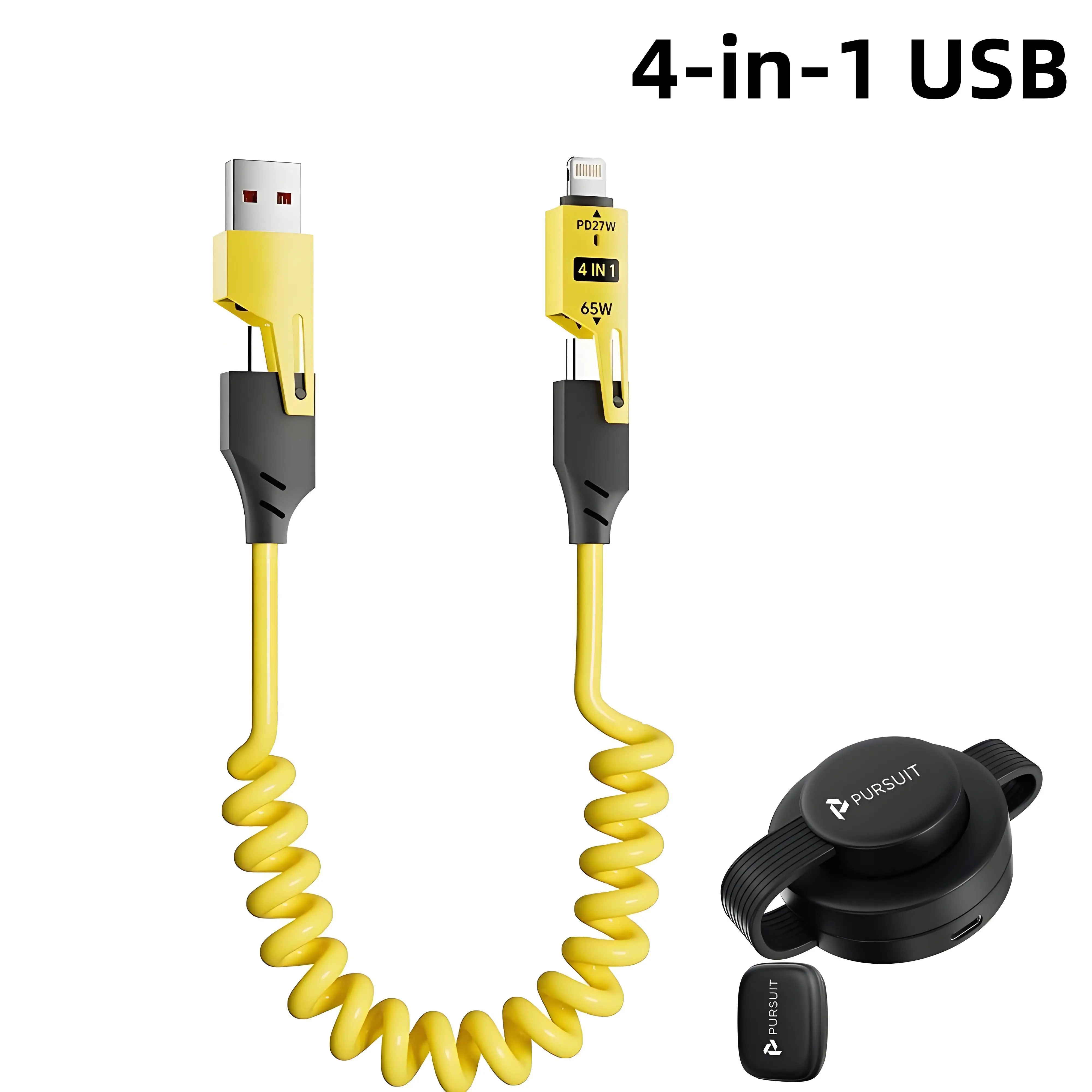 2025 OOI Armored Dragon Vlll 4-in-1 Coiled Universal USB Charger Cable-65W Fast Car Charging & Data Sync for iPhone 16/15, iPad Pro,Electronic(Chargin