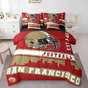 Football 7 Pcs Comforter Set,Football Fans Bedding for Boys Girls,Football City Sheet Set,Bed in A Bag