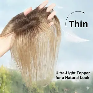 EC 14 Inch Hair Topper for Women -  Soft Synthetic Clip-In Hairpiece with 7.5 x 11 cm Hand tie Base, Volume Solution for Thinning Hair, Face Slimming Frame, Gray Hair Cover, Rich Gradient Colors for Daily Using