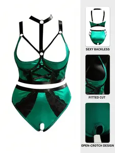 Valentine's Day Satin Lingerie Set, Extreme Sexy Plus Size Women's Underwear, Open-Crotch Lace Up Bra & Thong, Steel Ring 2-Piece Suit，sexy，college pjs，rave outfit，lenceria sexi mujer，sneaky lingerie，whimsy clothing，estilo under