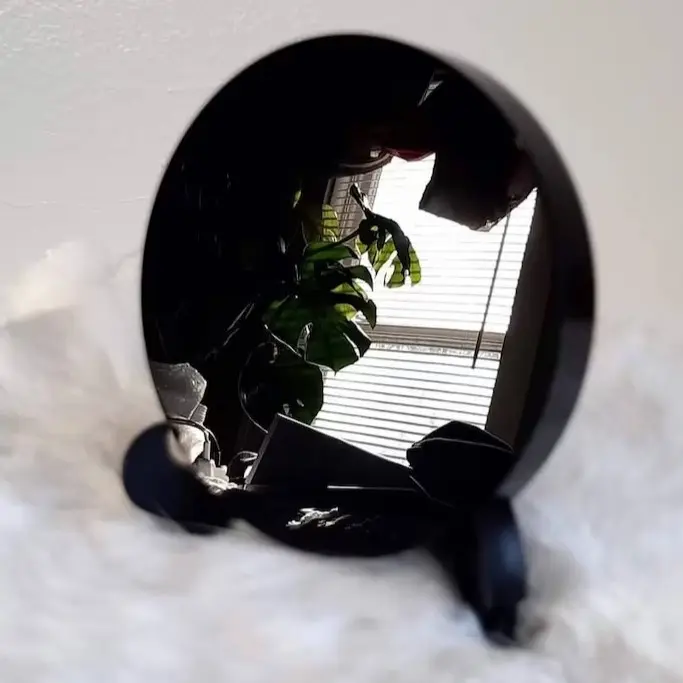Crystal Scrying Mirror, Obsidian Wafer, Black Obsidian Mirror, Crystal Gifts Home Decoration Ornament, Housewarming Christmas gift