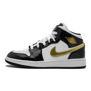 Jordan 1 Mid Patent Black White Gold GS BQ6931-007