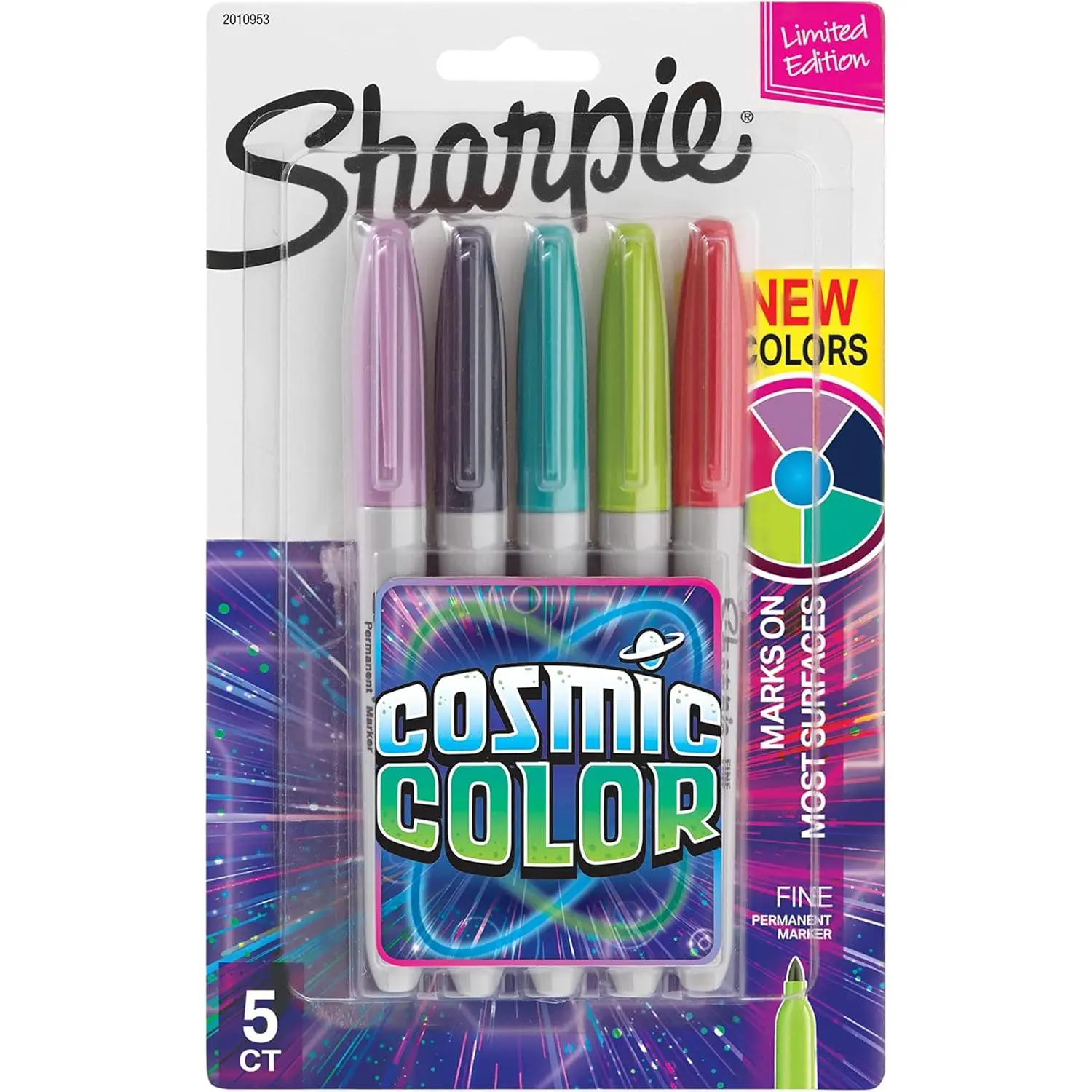 Sharpie Permanent Art Markers, Fine Point, Cosmic Color, Limited Edition, 5-Count Set for Arts & Crafts