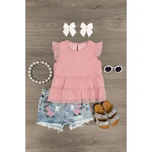 Swiss Dot Floral Denim Short Set