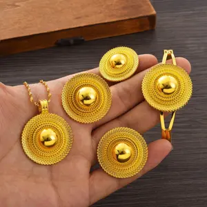 Ethiopian Jewelry sets Pendant Earrings Bangle Ring 4-Piece Sets African Eritrean Wedding Engagement Ethnic Gifts #056