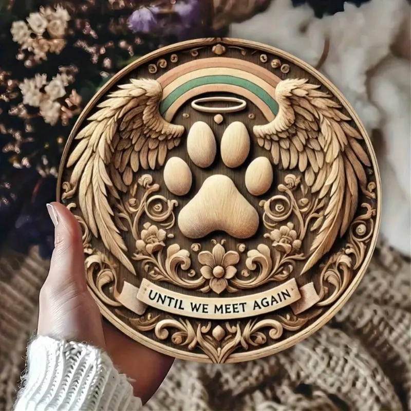 Rainbow Bridge Aluminum Memorial Sign for Pet Loss, 2D Flat Round Wall Art Decor, 1-Piece Personalized Dog Cat Remembrance Plaque