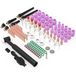 123 Pcs TIG Welding Torch Kit - Alumina Nozzle, Collets, Stubby Gas Lens # 12 Heatproof Glass Cup, Consumables for WP-17/18/26