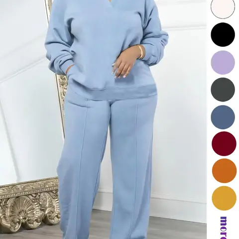 Women's Solid Long Sleeve Sweatshirt & Drawstring Adjustable Waist Pants Set, Plain Pants Set, Casual Fashion Cozy Two-piece Outfit for Daily Outdoor Wear, Women's Clothes for All Seasons, Womenswear