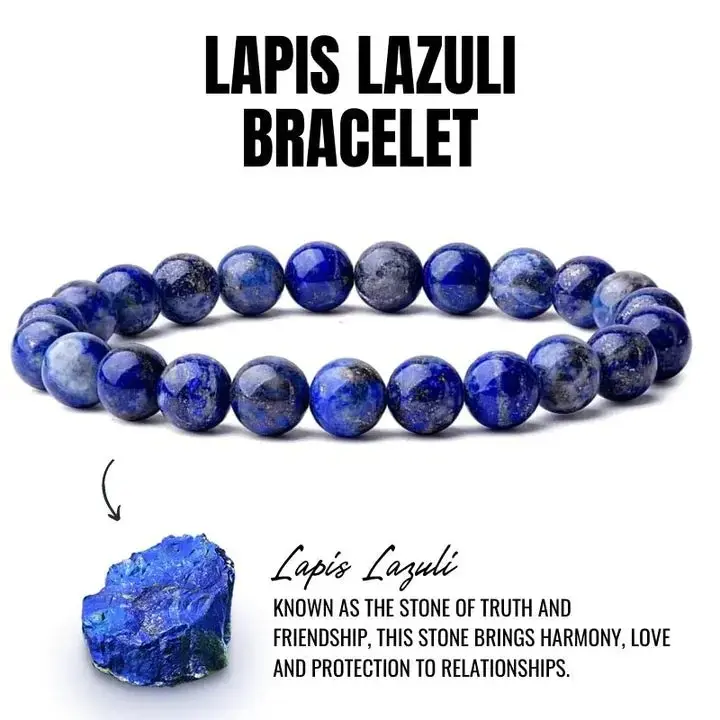 LuminaLace Jewelry Natural Lapis Lazuli Bead Bracelet, 8 mm Blue Lapis Lazuli Gemstone Stretch Healing Bracelet, Bohemian Style Friendship Bracelet, Valentine’s Day Gift
