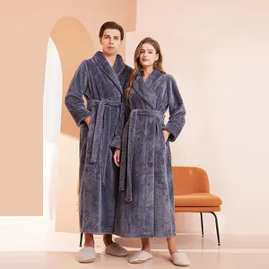 Luxury hotel autumn–winter couple bathrobe men’s pajamas thickened long women’s robe velvet fit for womenswear can be worn with a raincoat