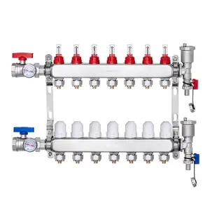 7-Branch Radiant Heat Manifold For 1/2-Inch PEX Tubing, Floor Heating Manifold Set, Hydronic Distribution Unit, Durable Brass Aluminum Construction, Easy Install, Suitable For Commercial Radiant Floor Heating Systems