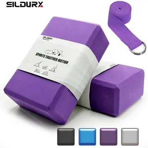 EVA for yoga Brick Set 3 in 1, 2 for yoga Bricks, Stretch Strap, Yoga Band, for yoga Pilates Fitness Exercise Auxiliary Set, Yoga Equipment