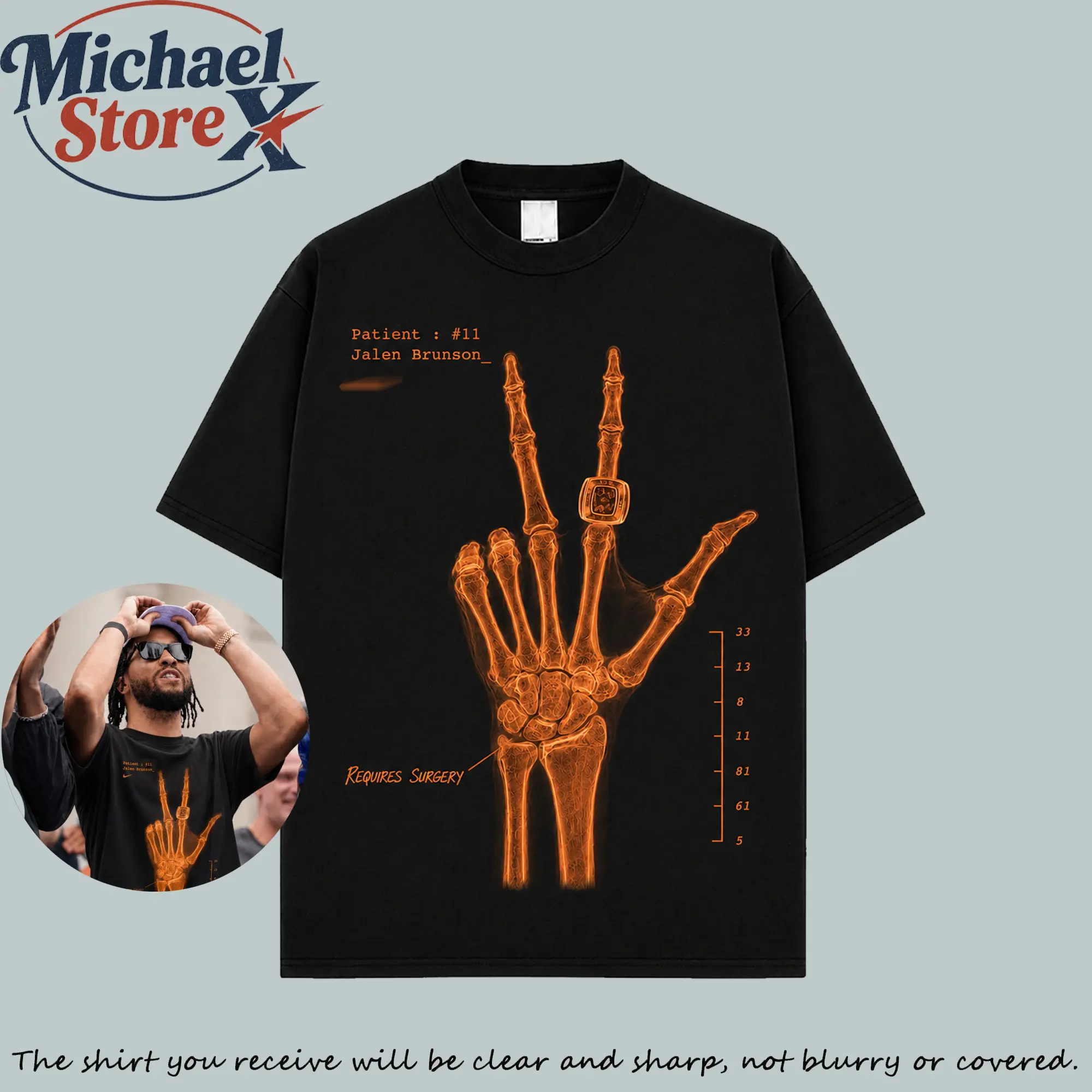 #11 Brunson NewYork Wrist Surgery X-Ray Graphic T-Shirt Sweatshirt Hoodie, Basketball Fans Apparel, Knicks Basketball Style Shirt, Basketball Streetwear, Orange Letter Graphic, Vintage Concert Game Day Gift For Fans, Unisex Top, Vibes