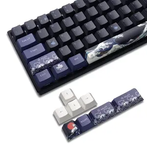 Keycaps 60 Percent, Great Wave Off Kanagawa Japanese Keycaps, DYE-Sub Custom Keycaps Set, Cherry Profile Keycaps for 61/64/66/68 Cherry Gateron MX Switches Mechanical Keyboard, 78 Key Set