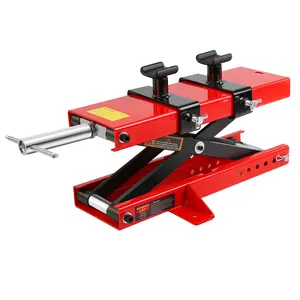 Heavy Duty Motorcycle Scissor Lift Jack – Adjustable Height 3.7"-18.7", Safety Lock Pin, Manual Crank Handle – Perfect for Dirt Bikes, Cruisers, ATV, Garage Repair – Red 8099  1100lbs Capacity, Wide Non-Slip Deck,
