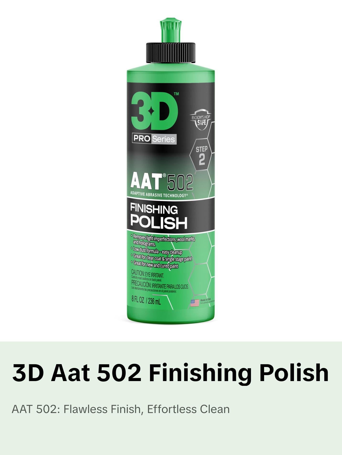 3D AAT 502 Finishing Polish Step 2 Body Shop Finishing Polish - No Holograms or Fillers - Superior Finish - Low Dust, Easy Clean Up - Adaptive Abrasive Technology