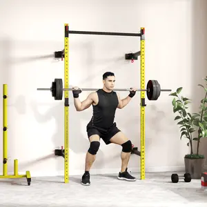 Heavy Duty Wall Mounted Folding Squat Rack with Multi-Grip Pull Up Bar - Adjustable Height Power Rack Supporting 1000 Pounds, Commercial Grade Steel Construction for Serious Weightlifting, CrossFit & Powerlifting in Your Basement Gym