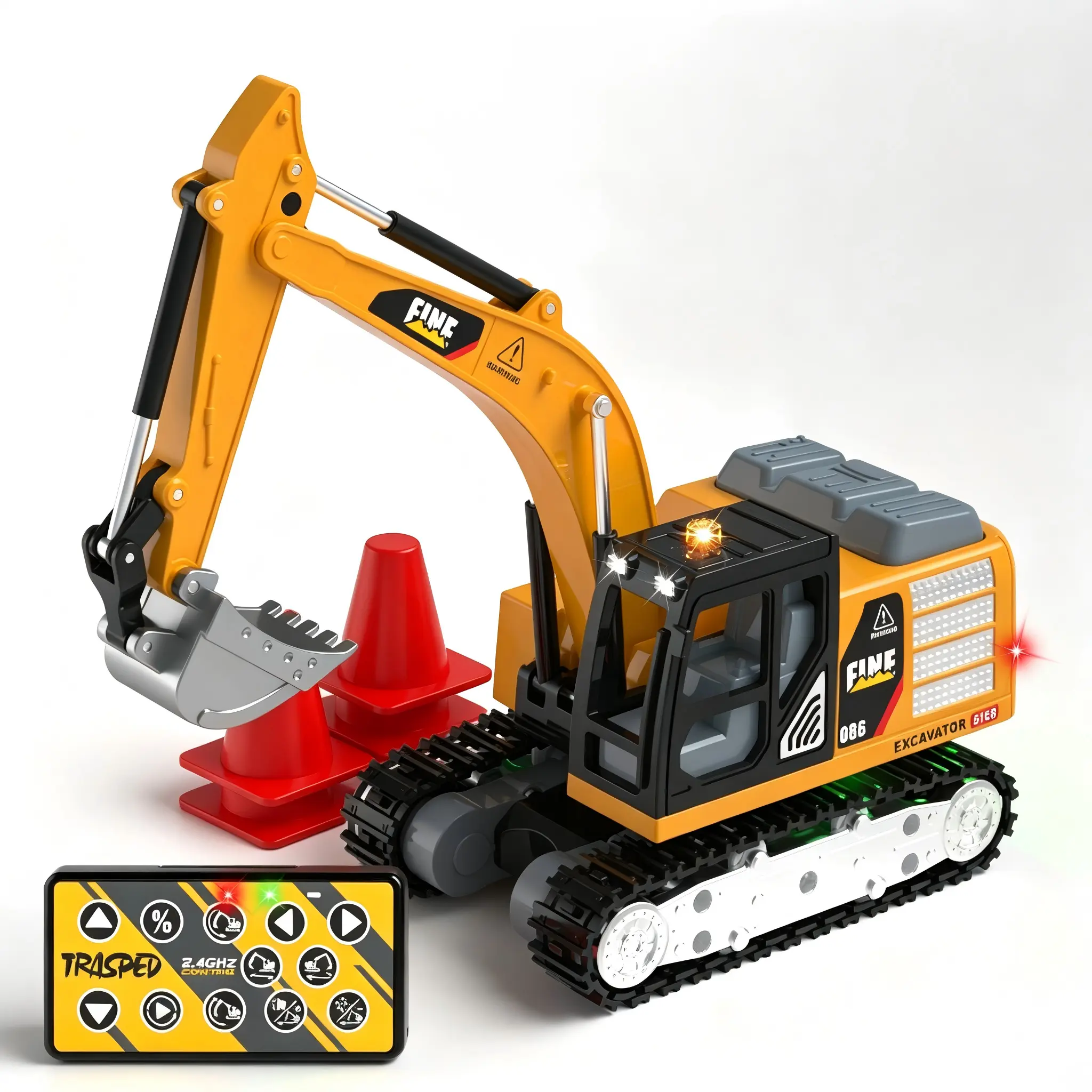 1:64 Scale Unisex Remote Control Alloy Mini Excavator Construction Model Toy - RC Hobby Toy for 3-4 Years Olds, Includes Remote, Batteries Built-in Electric Vehicle, Cells