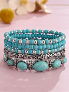 5pcs Boho Style Women's Bracelet Set, Stackable Bracelets, Artificial Turquoise Resin Bangle, Trendy Bangles, Perfect Gift for Daily Wear, Parties, Holidays, Birthdays, Trendy Jewellery Accessories