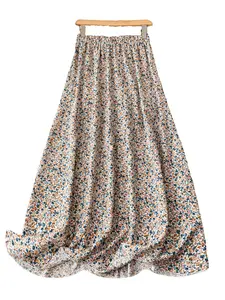 Women's High Waist Floral Long Dress, Flowy A-Line Skirt, Casual Summer Fall Fashion, Elegant French Style, Daily Wear